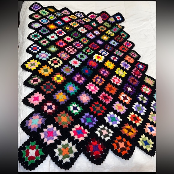 Bedding Vintage Crochet Afghan Classic Granny Square Knit Blanket